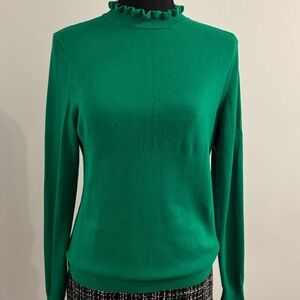 Boden Emerald Green Ruffled Turtleneck Sweater